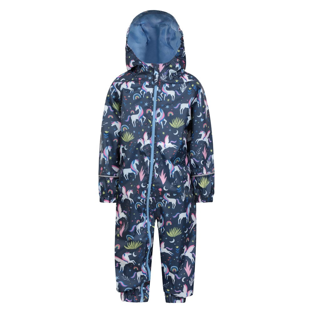 Blue-Pink-Green - Front - Mountain Warehouse Baby Unicorn Rain Suit