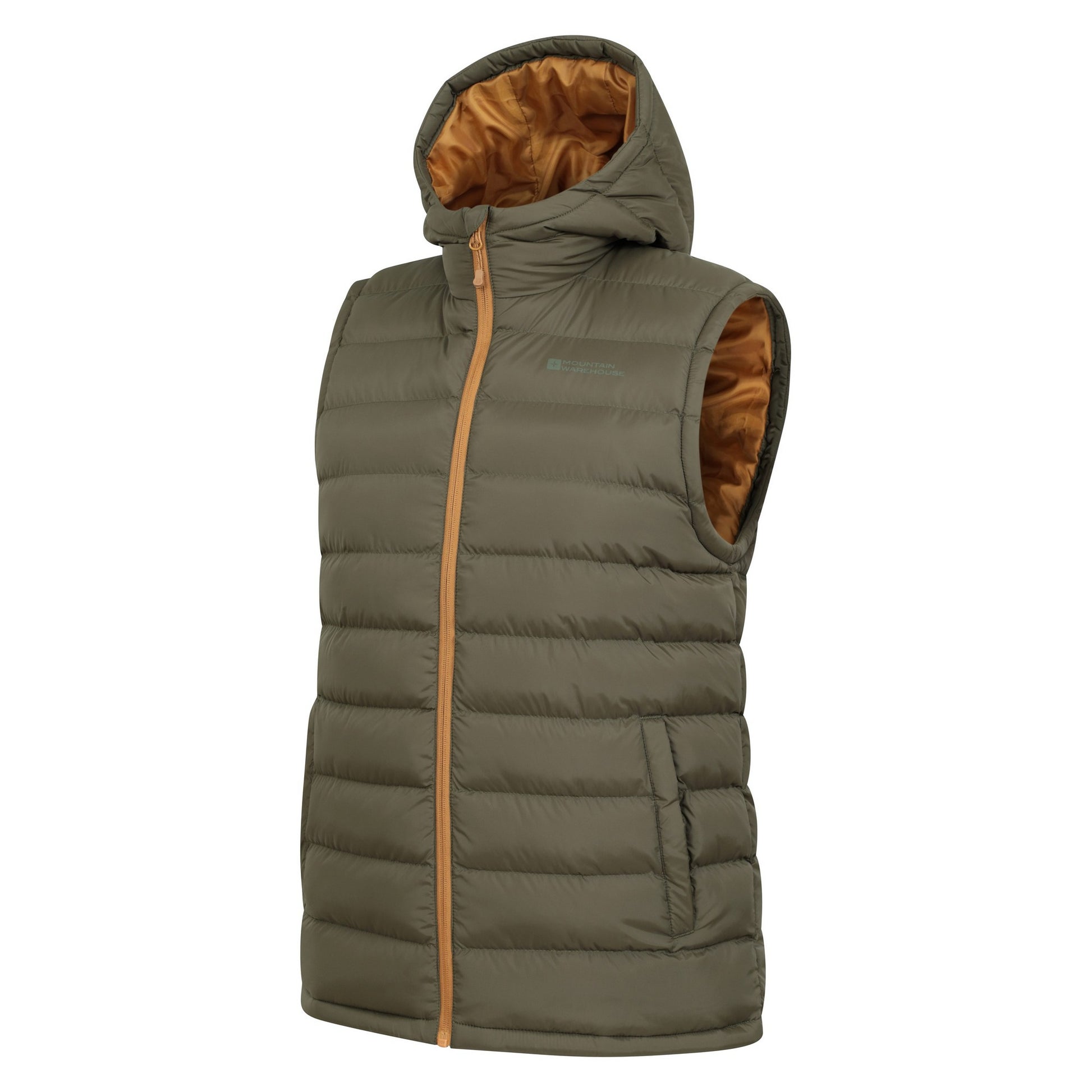 Dark Khaki - Side - Mountain Warehouse Mens Seasons Hooded Padded Gilet