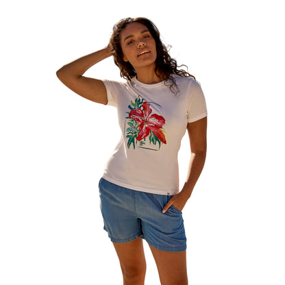 White - Side - Animal Womens-Ladies Carina Hibiscus Organic T-Shirt