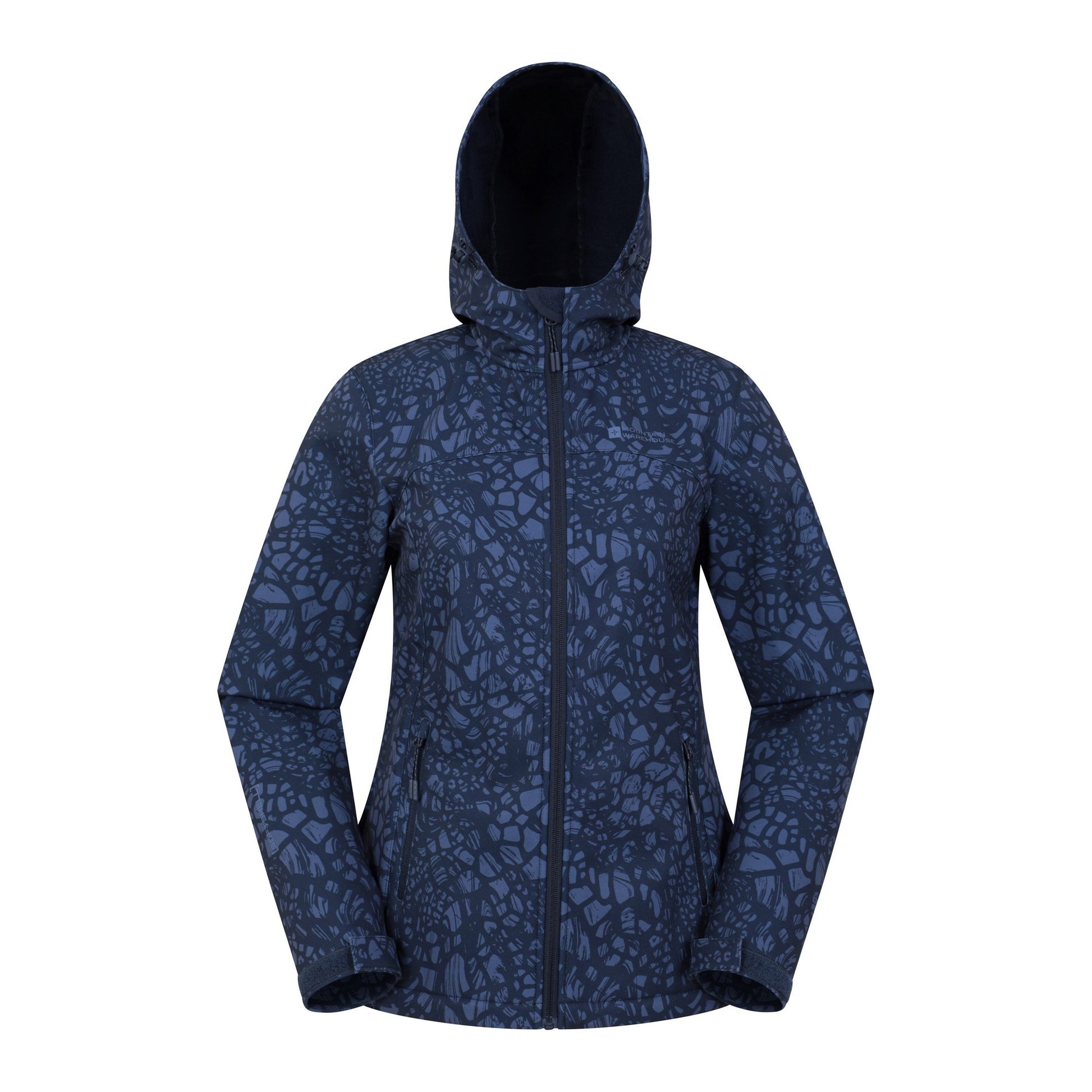 Dark Blue - Front - Mountain Warehouse Womens-Ladies Exodus Giraffe Print Water Resistant Soft Shell Jacket