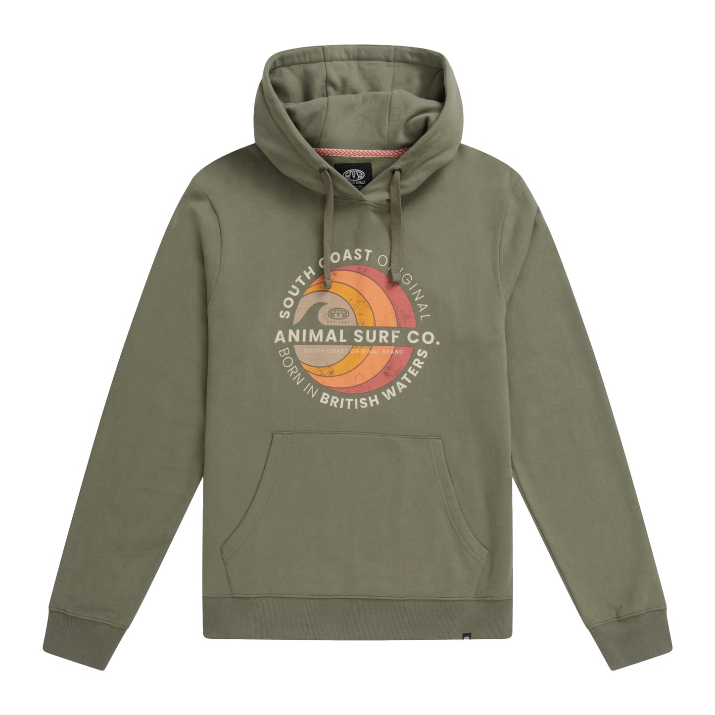 Green - Front - Animal Mens River Graphic Print Organic Hoodie