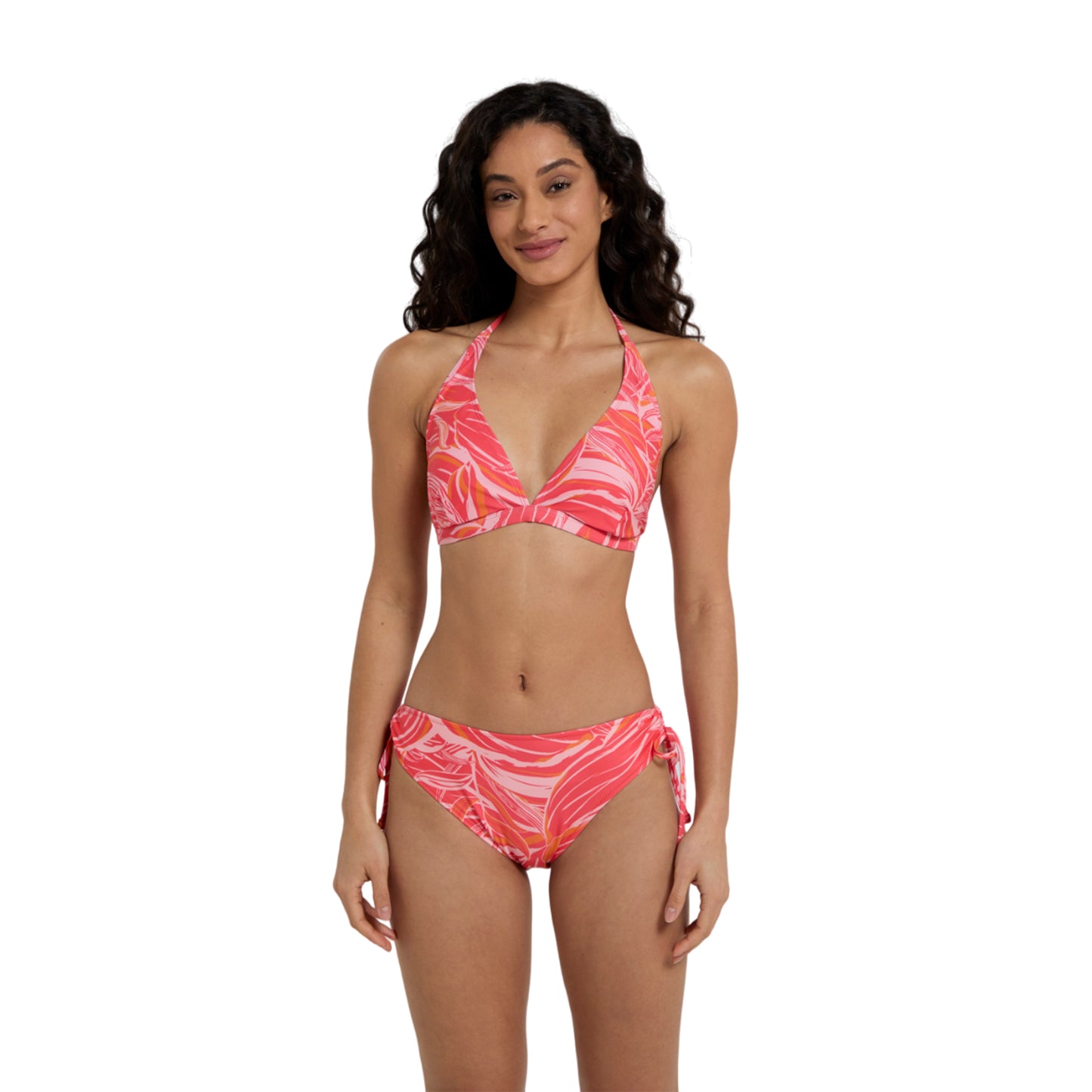 Fiery Coral - Side - Animal Womens-Ladies Iona Leaf Print Halter Neck Bikini Top