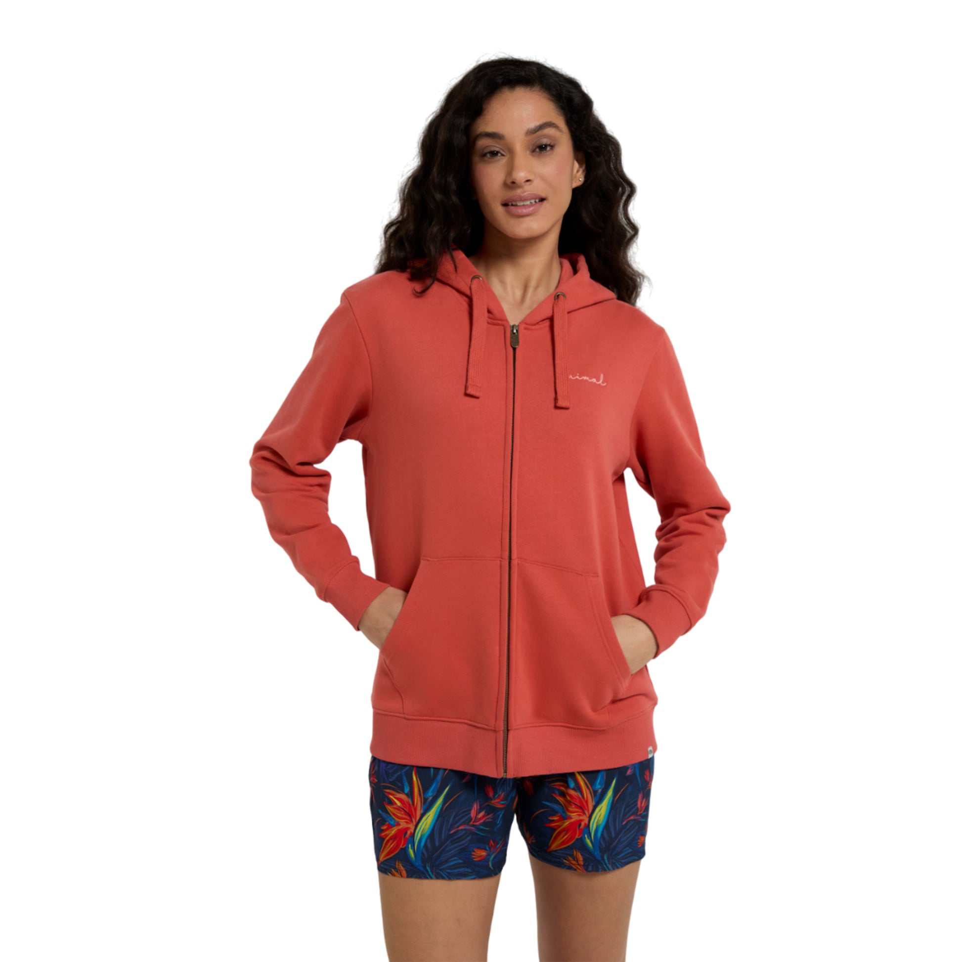 Burnt Orange - Side - Animal Womens-Ladies Maya Back Print Organic Full Zip Hoodie