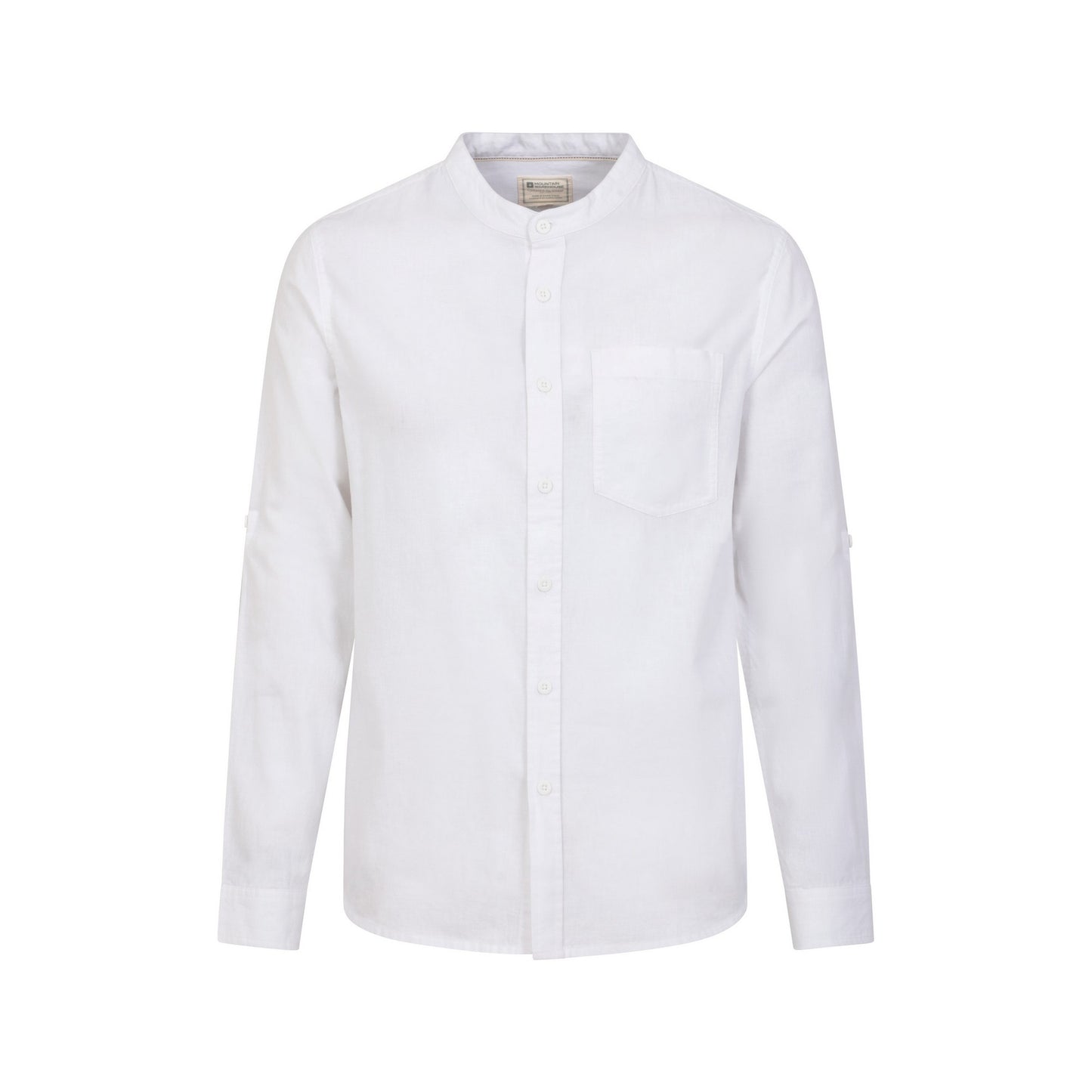 White - Front - Mountain Warehouse Mens Lowe Linen Blend Grandad Collar Shirt