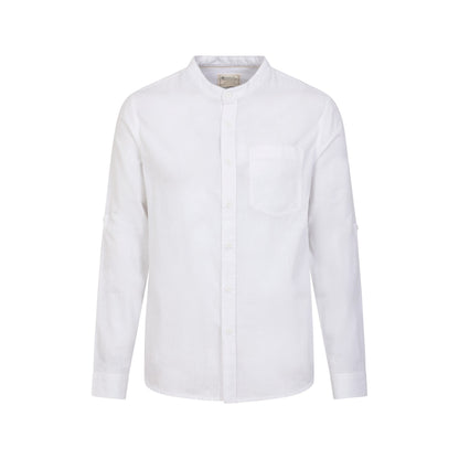 White - Front - Mountain Warehouse Mens Lowe Linen Blend Grandad Collar Shirt