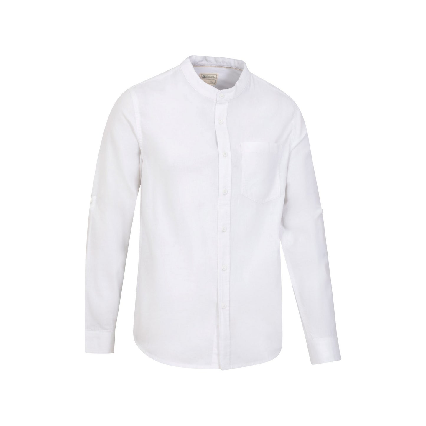 White - Side - Mountain Warehouse Mens Lowe Linen Blend Grandad Collar Shirt