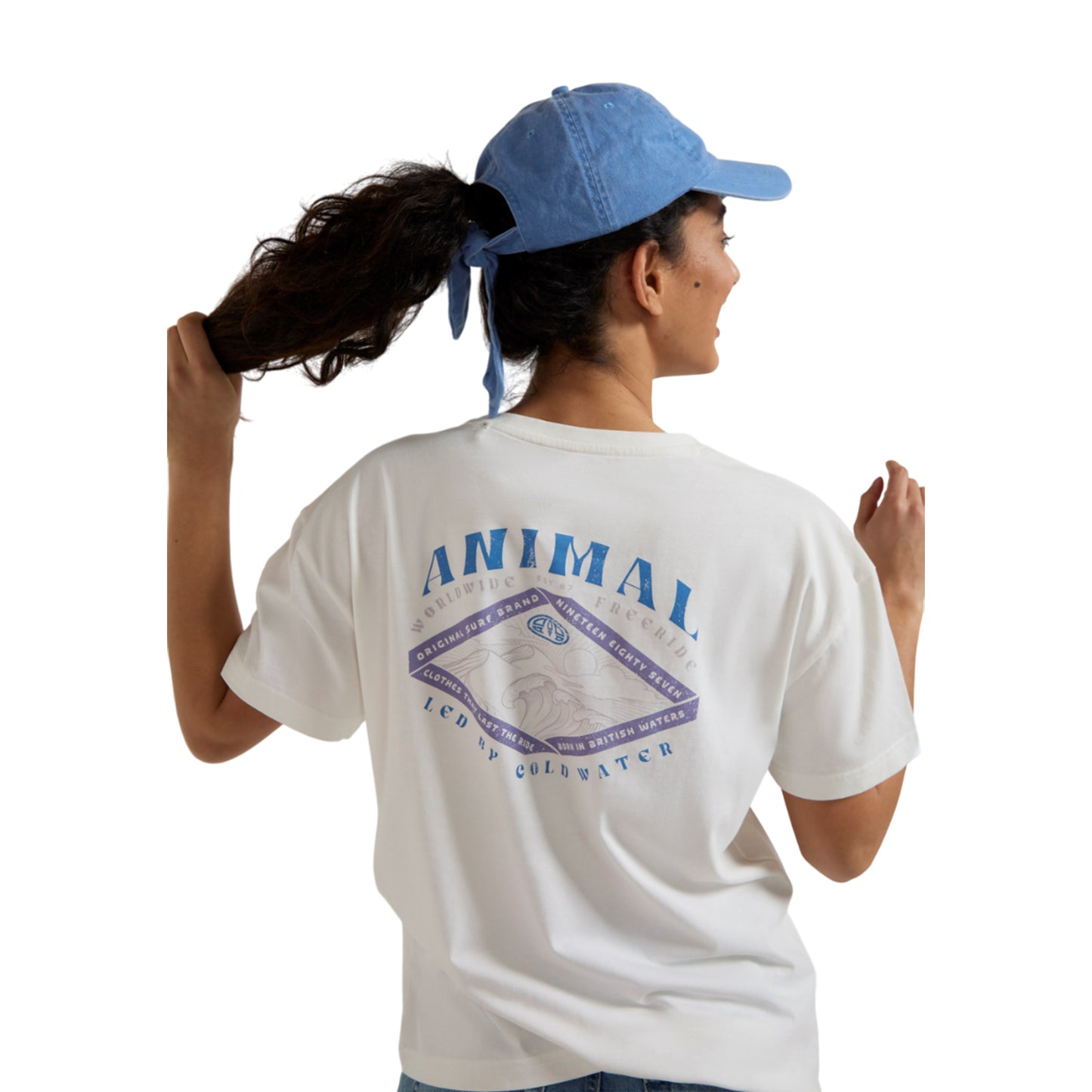 Navy - Close up - Animal Womens-Ladies Organic Tie Back Baseball Cap
