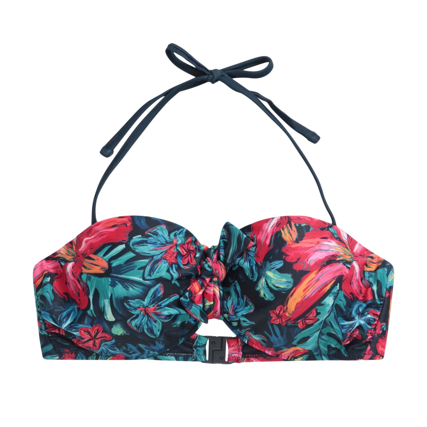Red-Blue - Front - Animal Womens-Ladies Floral Front Tie Bikini Top