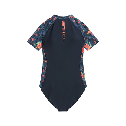 Orange - Back - Animal Womens-Ladies Isla Tropical Leaves Short-Sleeved Wetsuit