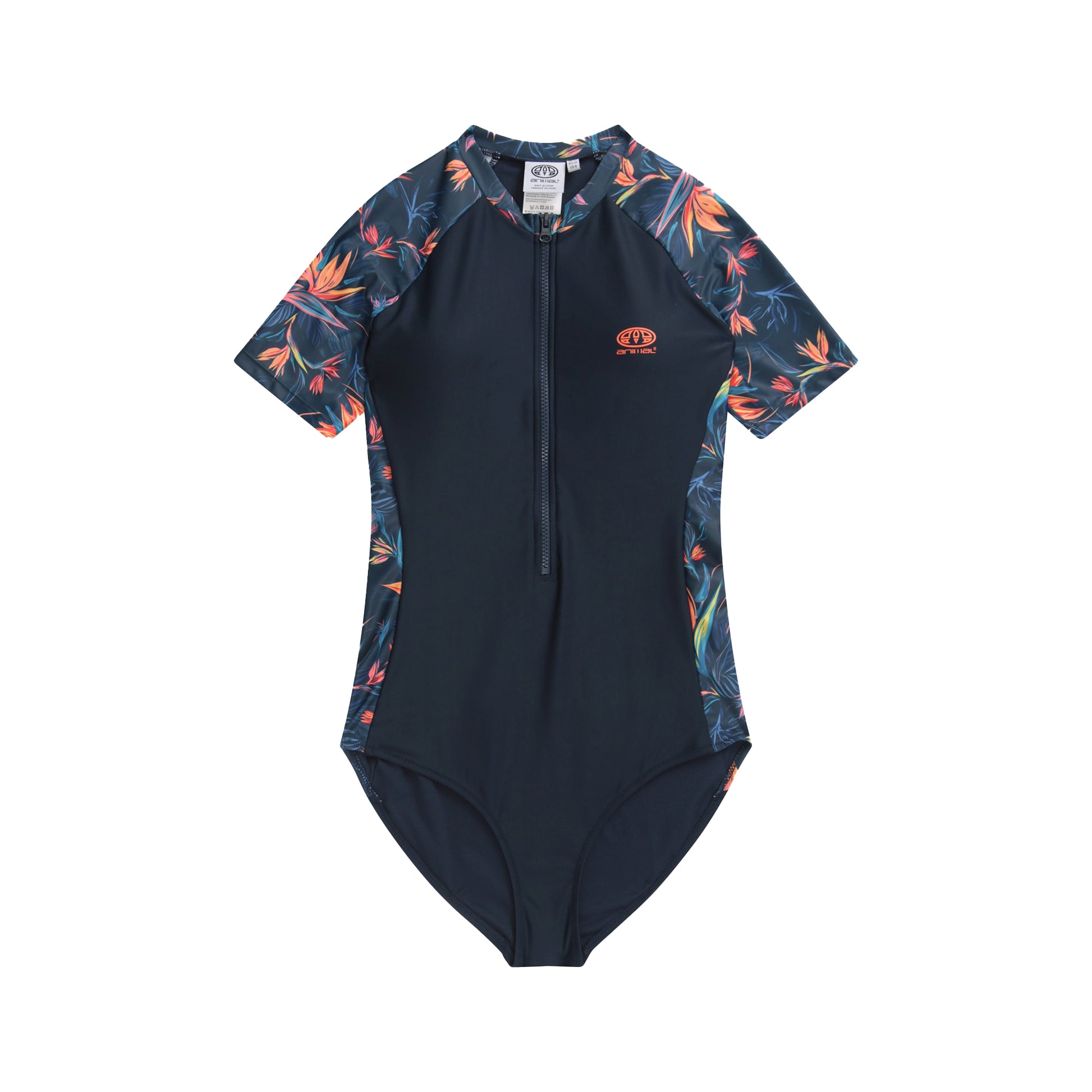 Orange - Front - Animal Womens-Ladies Isla Tropical Leaves Short-Sleeved Wetsuit