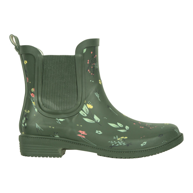 Dark Khaki - Lifestyle - Mountain Warehouse Womens-Ladies Flowers Rubber Ankle Wellington Boots
