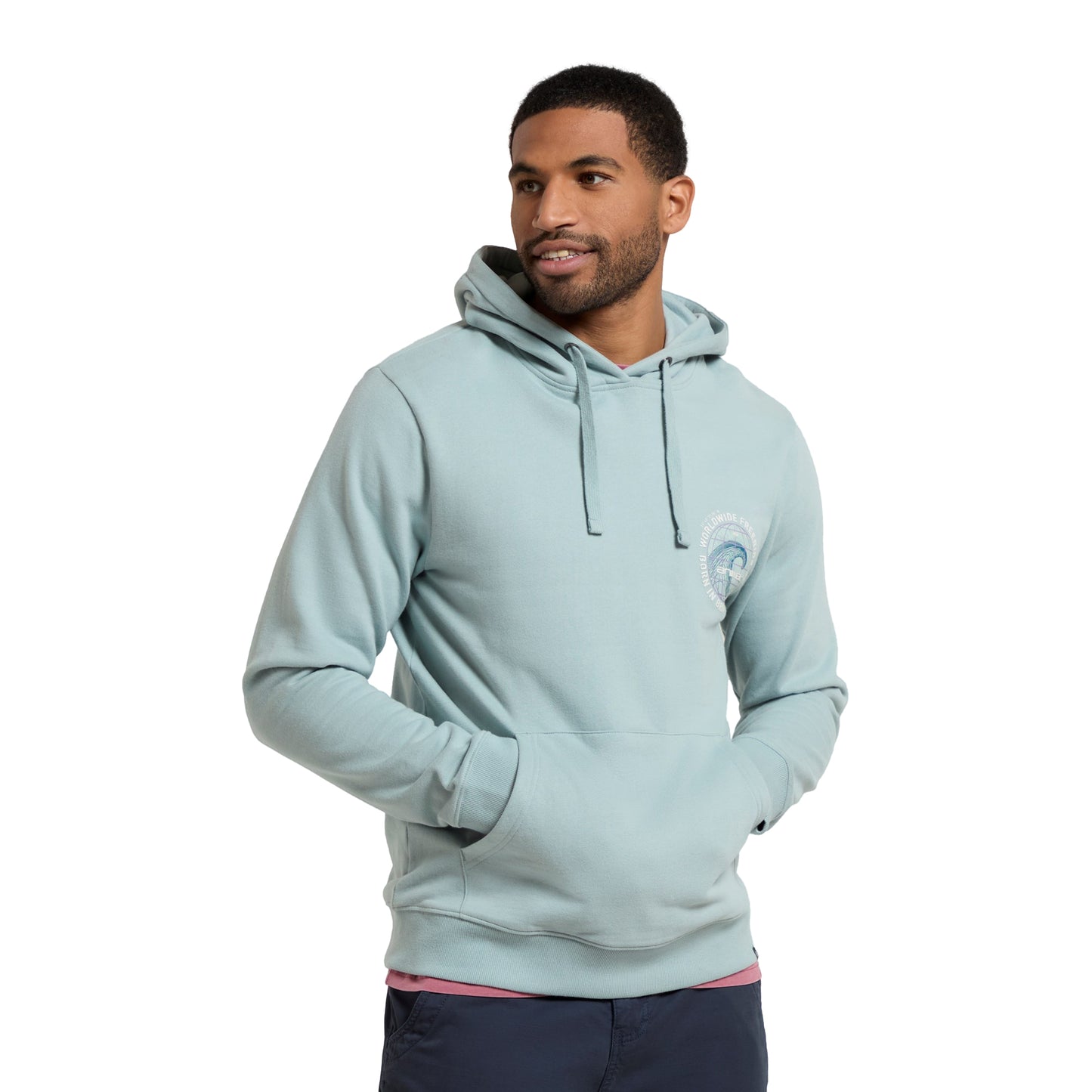 Pale Blue - Side - Animal Mens River Back Print Organic Hoodie