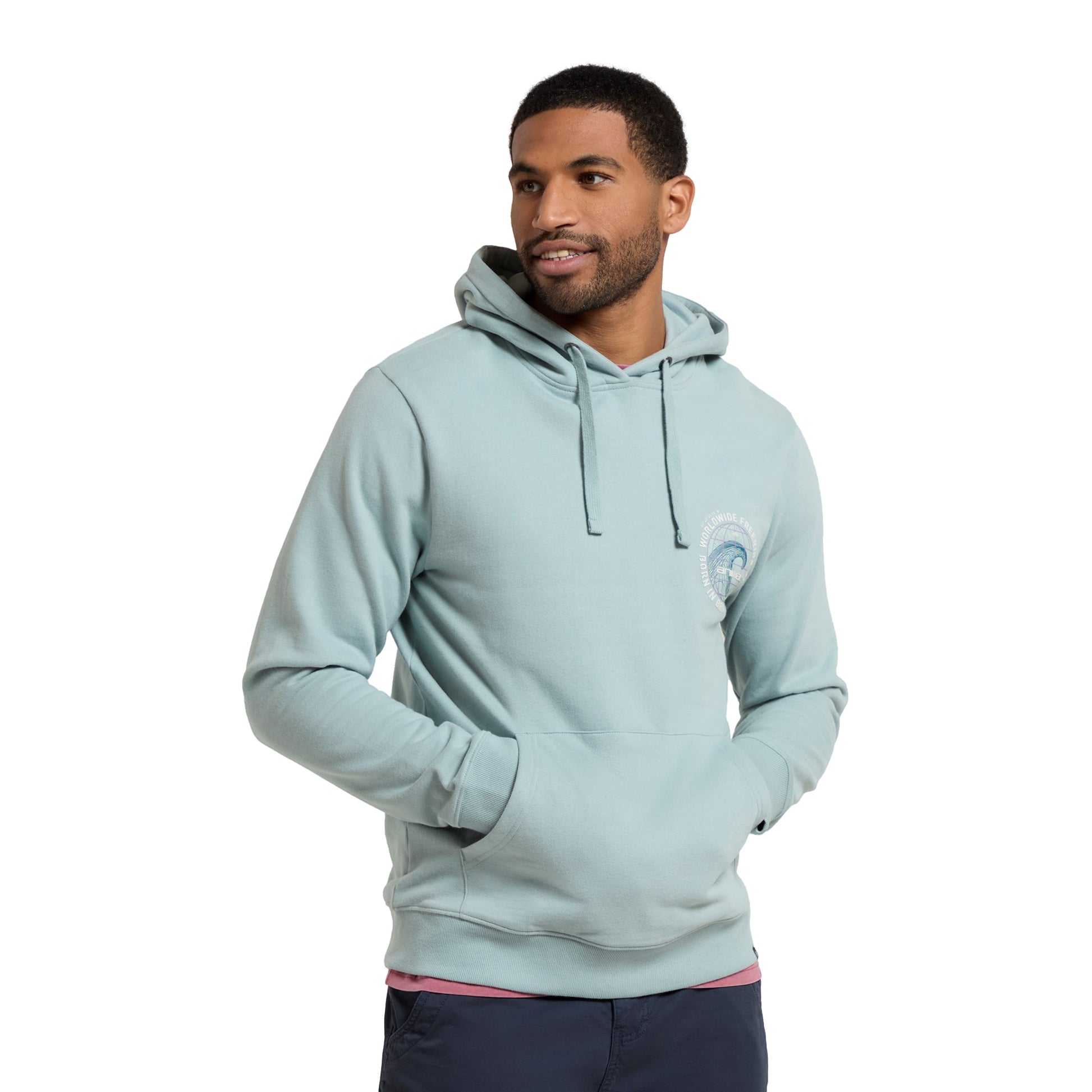 Pale Blue - Side - Animal Mens River Back Print Organic Hoodie