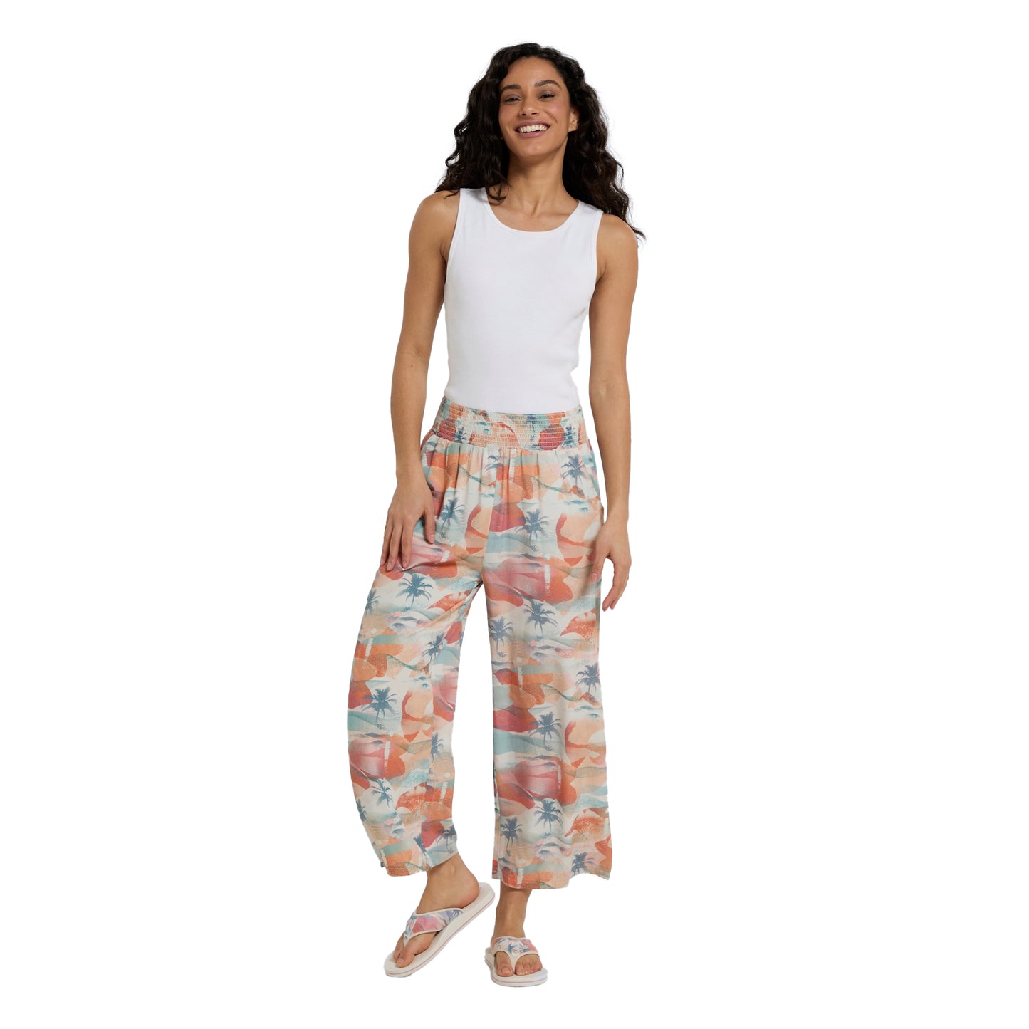 Orange - Side - Animal Womens-Ladies Tassia Recycled Palm Tree Cropped Trousers