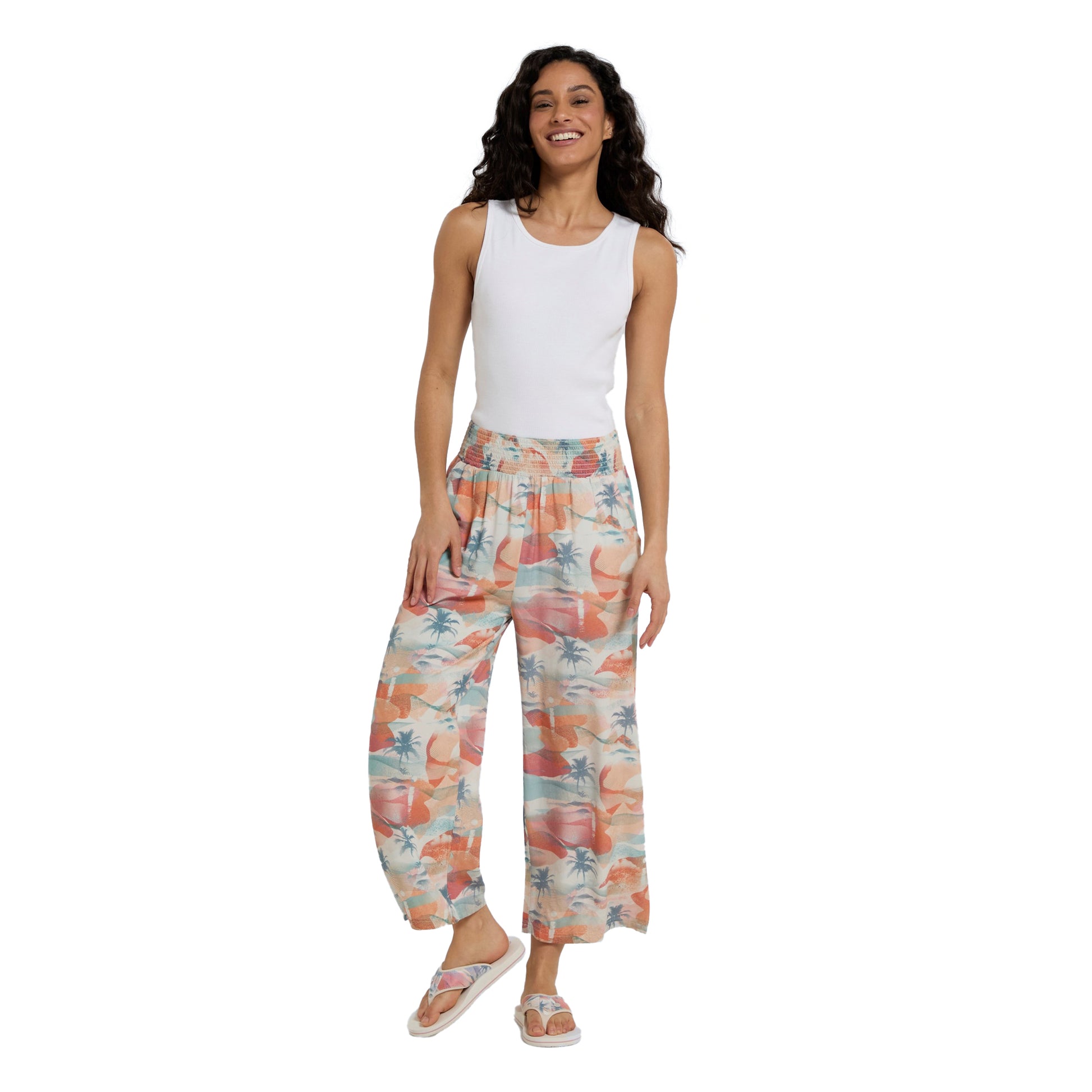 Orange - Side - Animal Womens-Ladies Tassia Recycled Palm Tree Cropped Trousers
