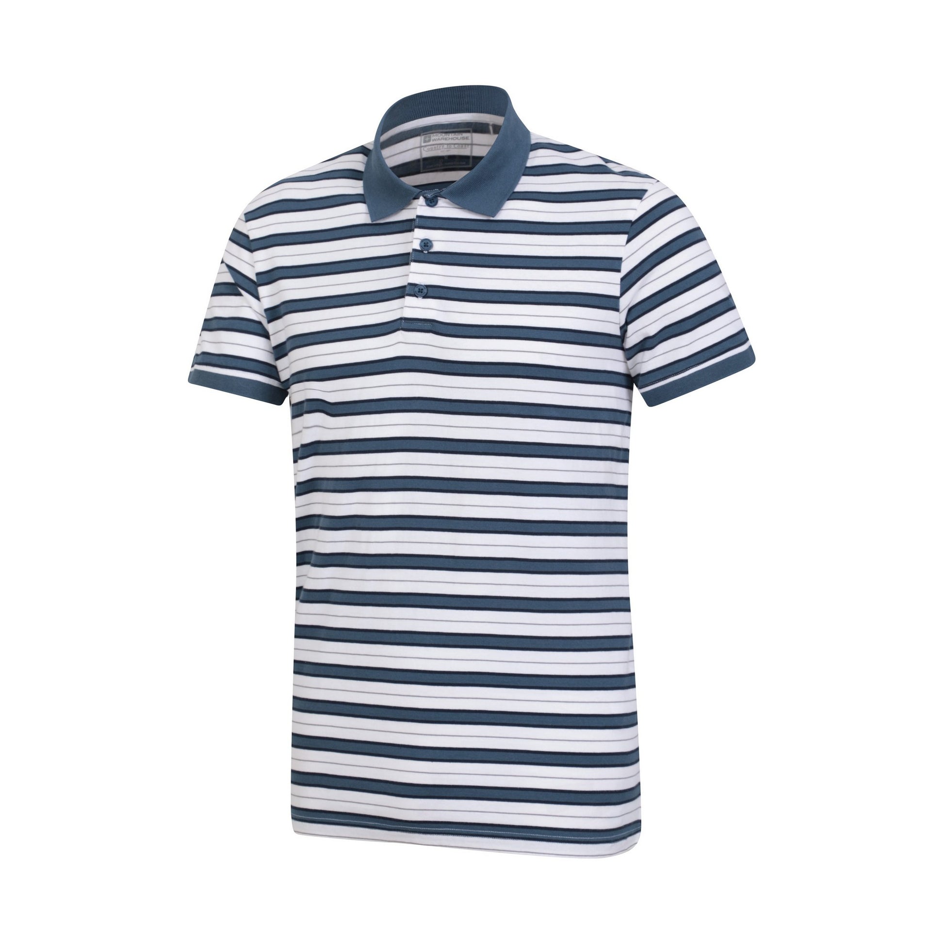 White - Side - Mountain Warehouse Mens Wren Stripe Cotton Polo Shirt