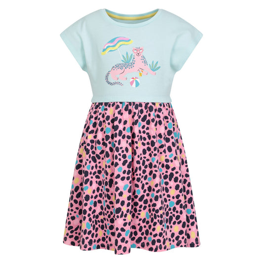 Light Blue - Front - Mountain Warehouse Girls Poppy Leopard Print Organic Cotton Dress