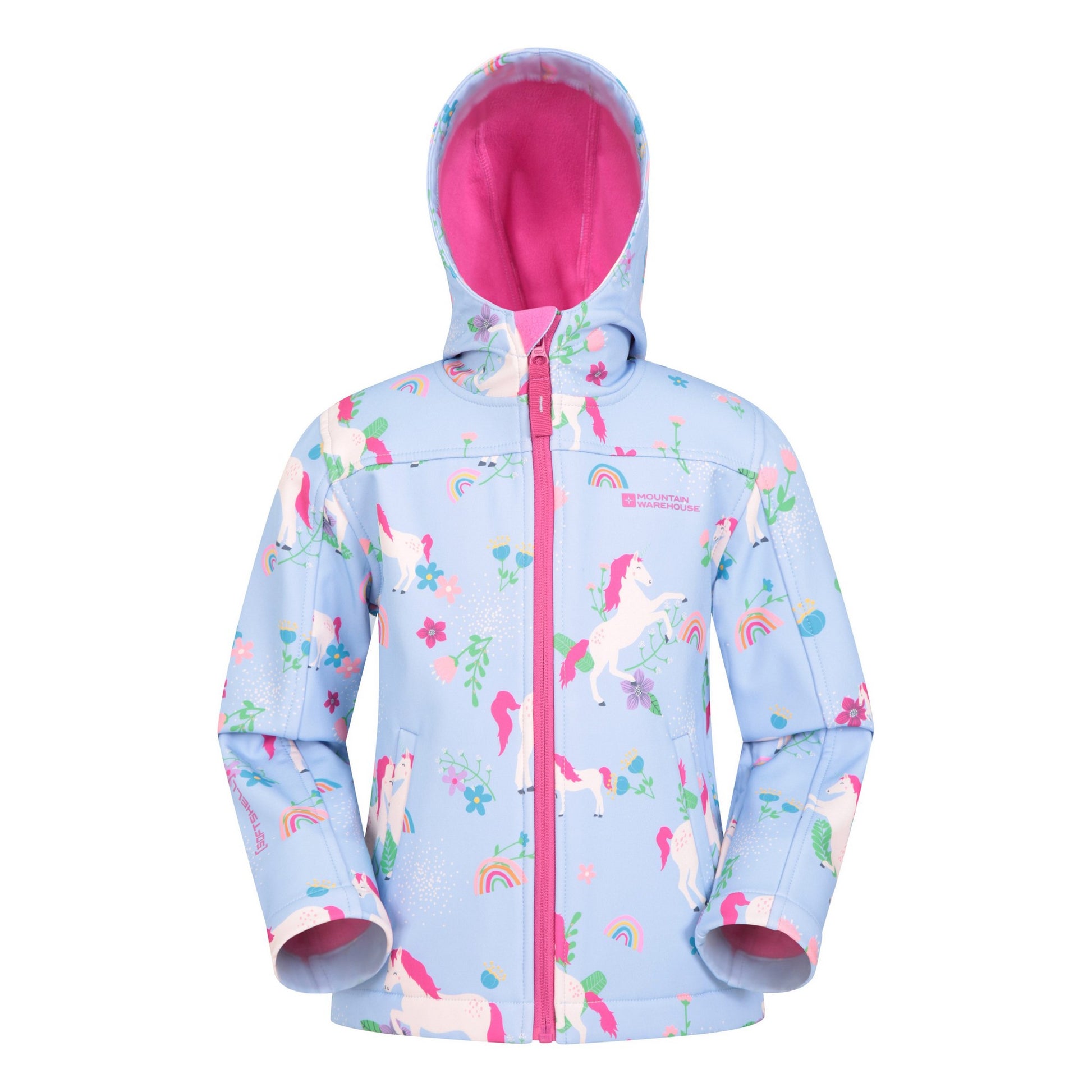 Turquoise - Front - Mountain Warehouse Childrens-Kids Exodus II Unicorn Water Resistant Soft Shell Jacket