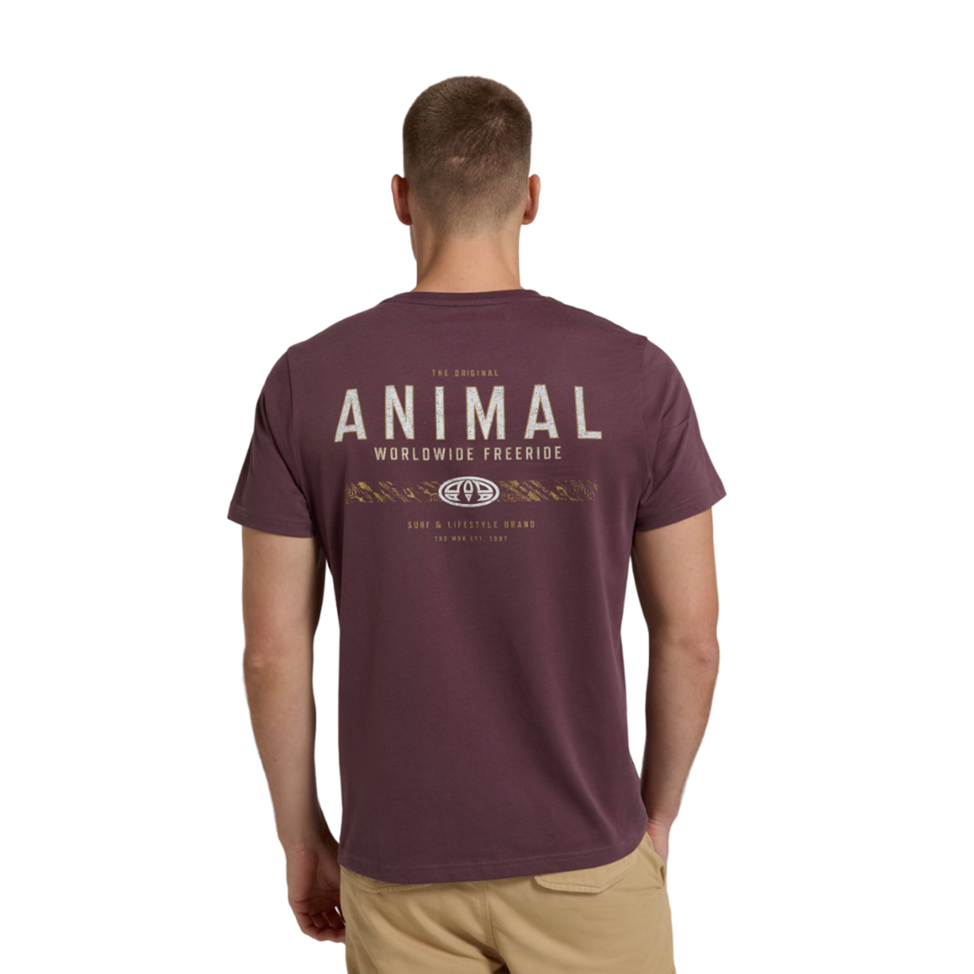 Burgundy - Back - Animal Mens Jacob Organic T-Shirt