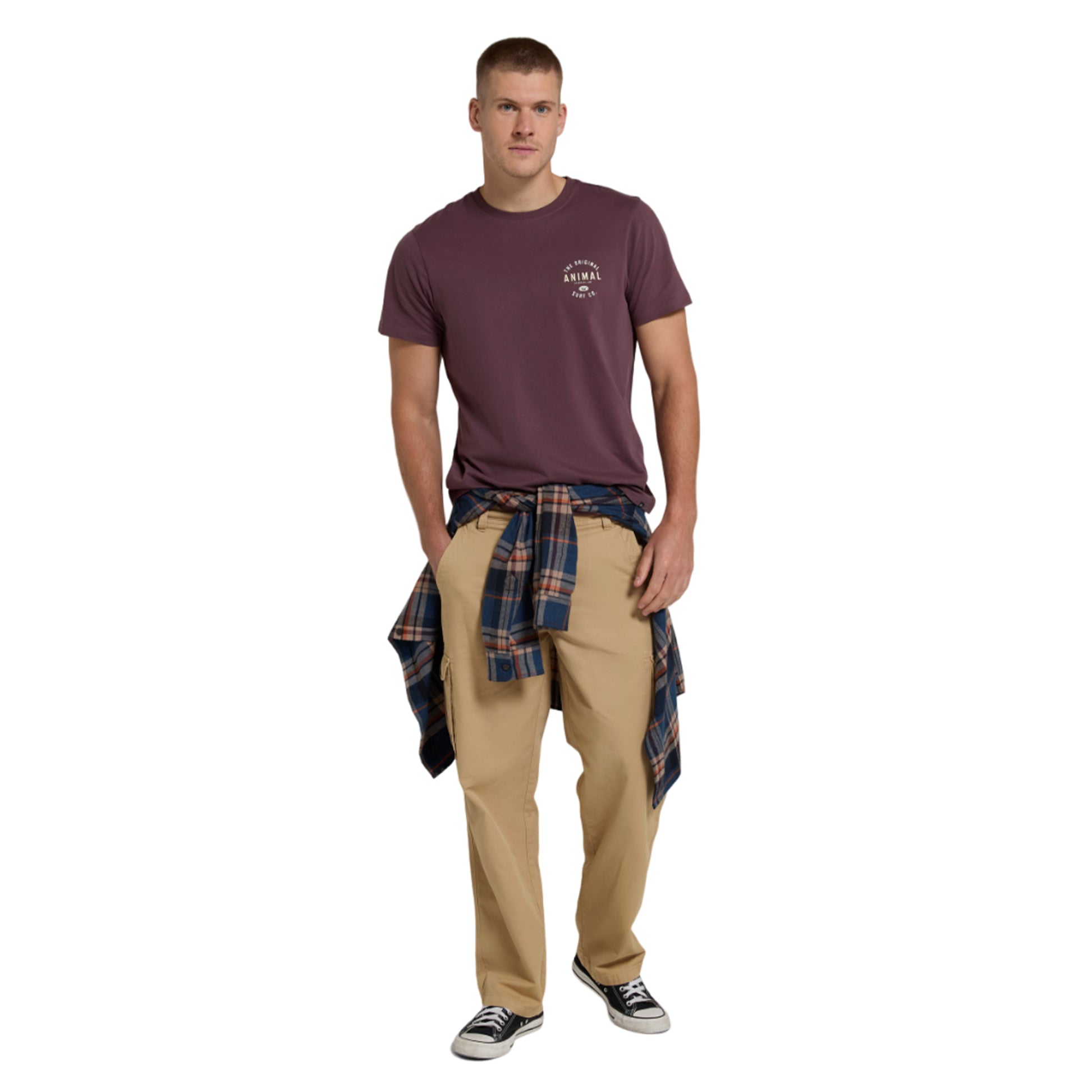 Burgundy - Side - Animal Mens Jacob Organic T-Shirt