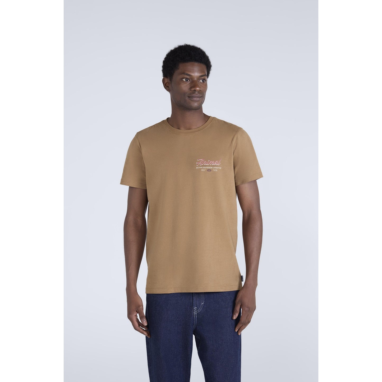 Light Brown - Front - Animal Mens Jacob Organic T-Shirt