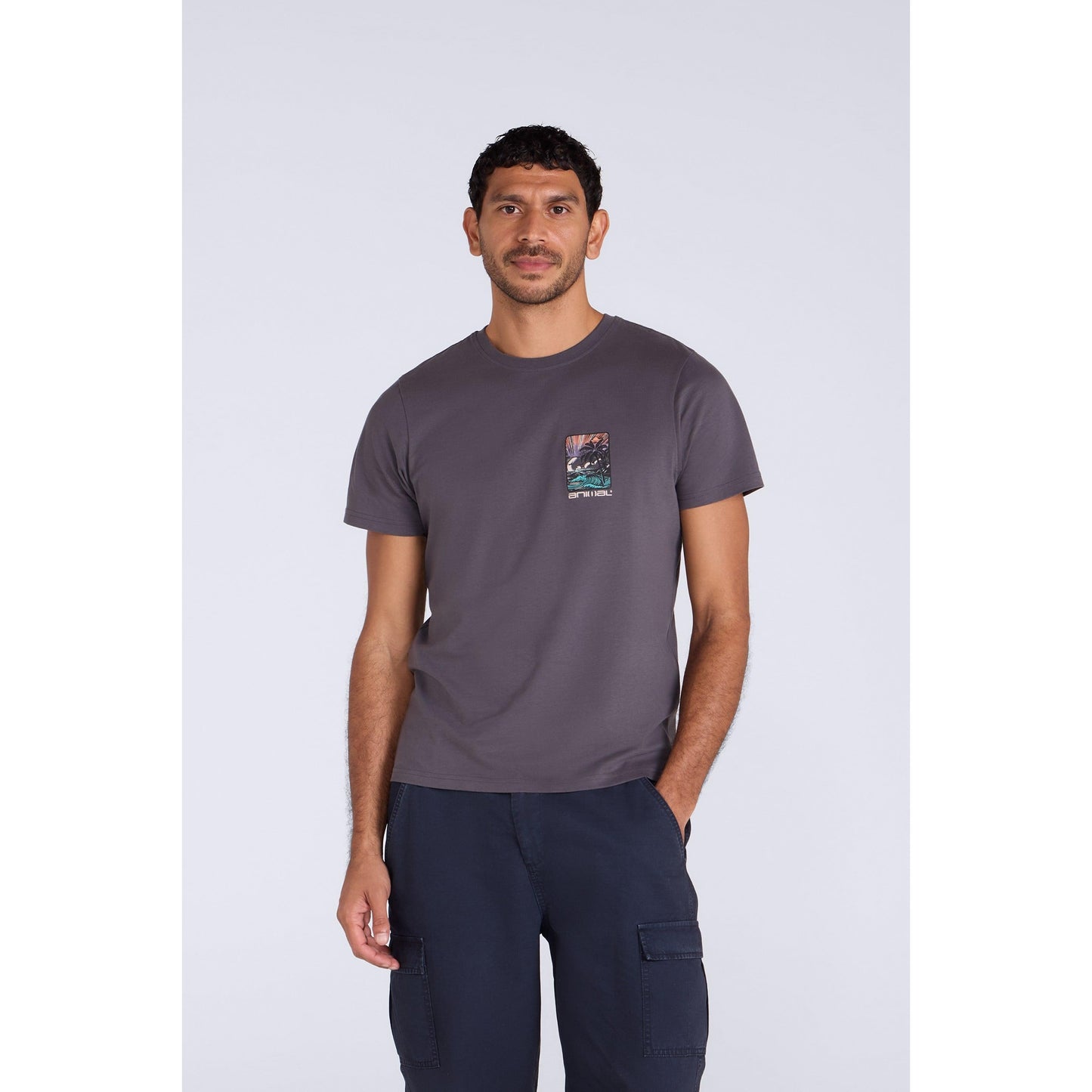 Grey - Front - Animal Mens Jacob Organic T-Shirt