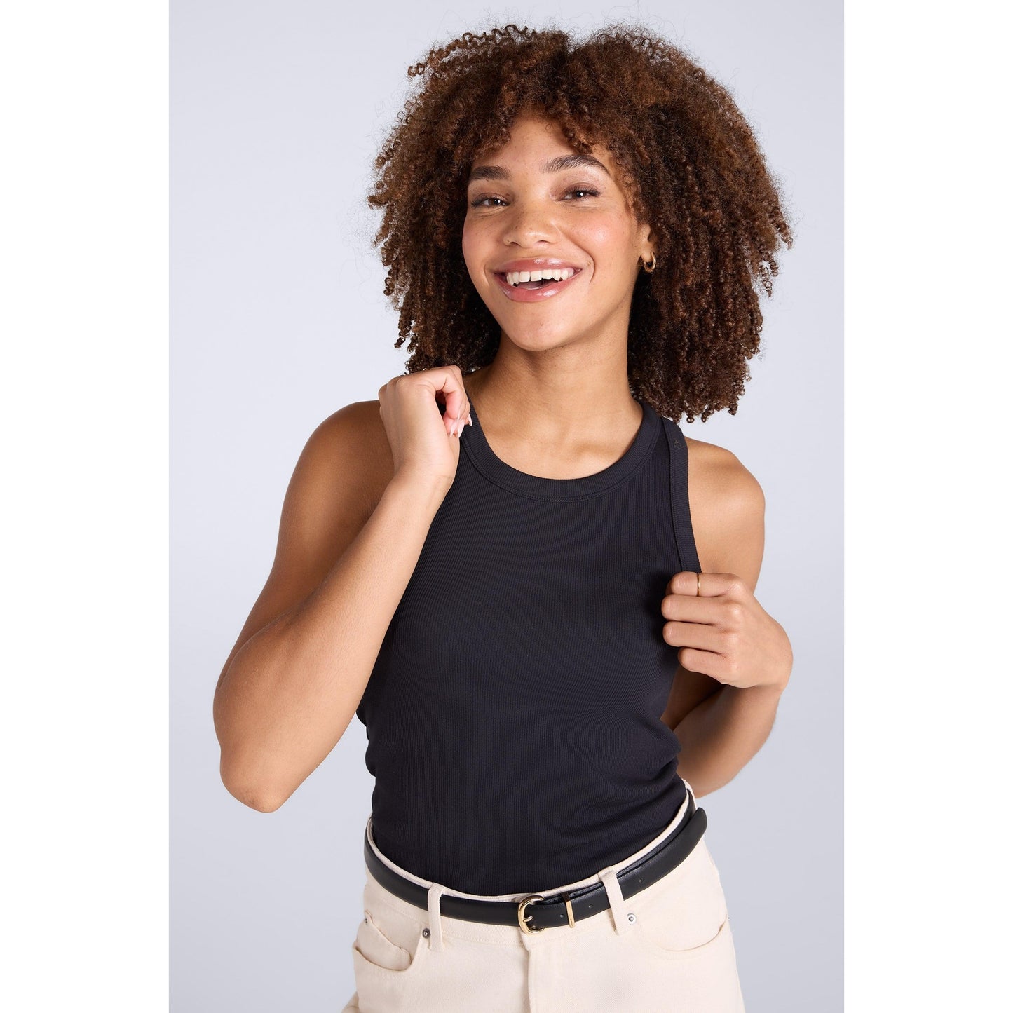 Black - Front - Animal Womens-Ladies Ribbed Organic Tank Top