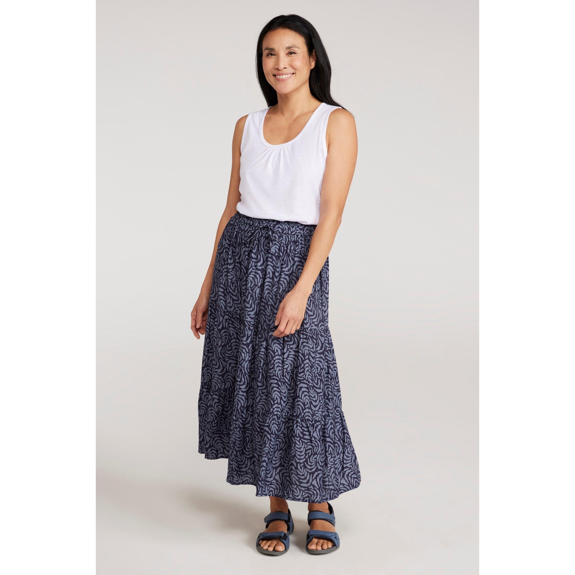 Navy - Front - Mountain Warehouse Womens-Ladies Palermo Tiered Midi Skirt