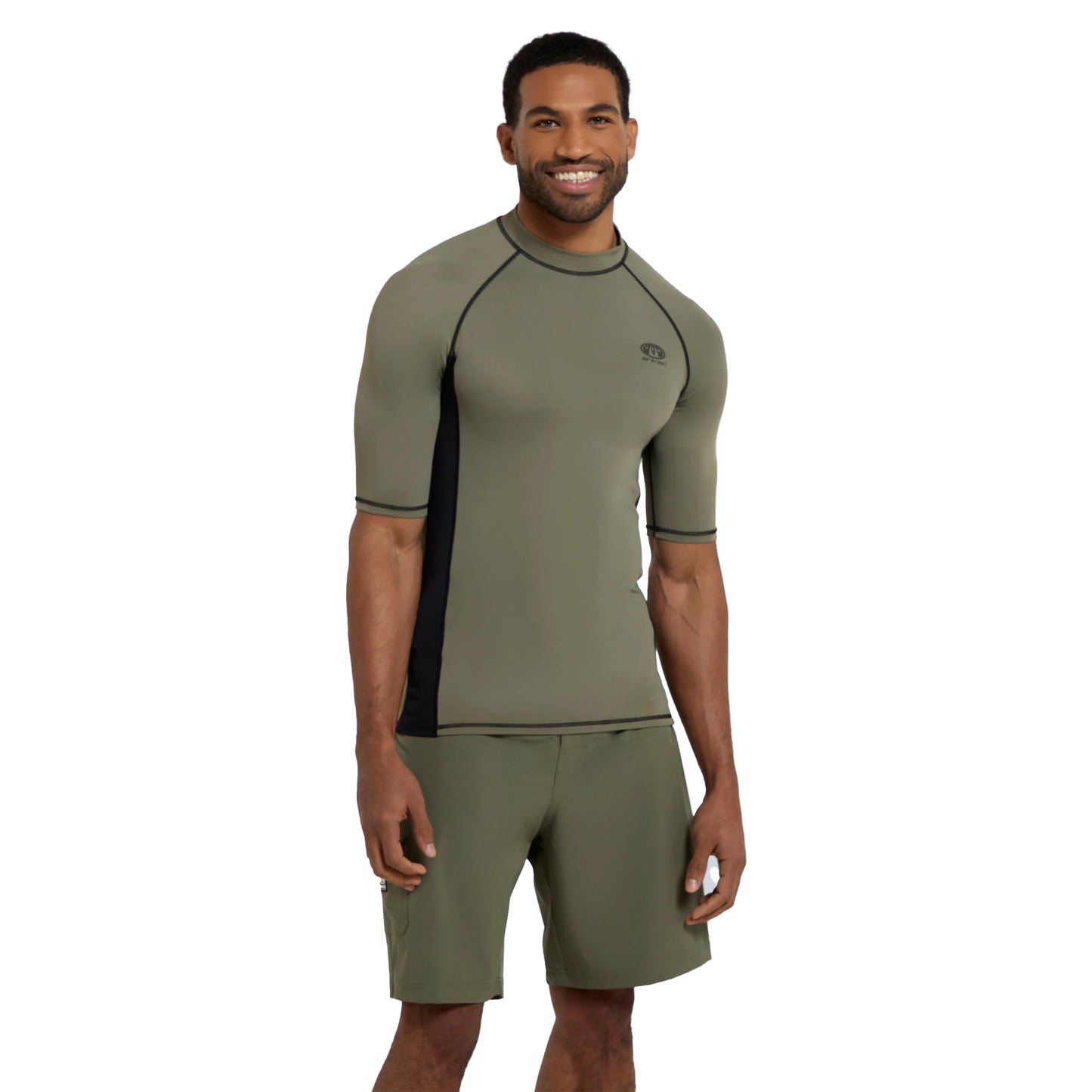 Khaki Green - Side - Animal Mens Kai Recycled Rash Top