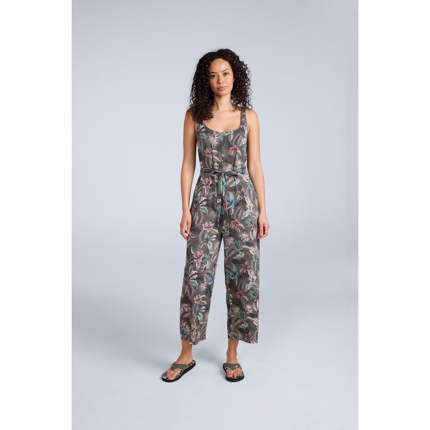 Khaki Green - Front - Animal Womens-Ladies Flora EcoVero Capri Jumpsuit