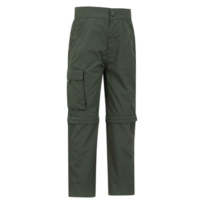 Khaki Green - Side - Mountain Warehouse Childrens-Kids Zip-Off Active Trousers