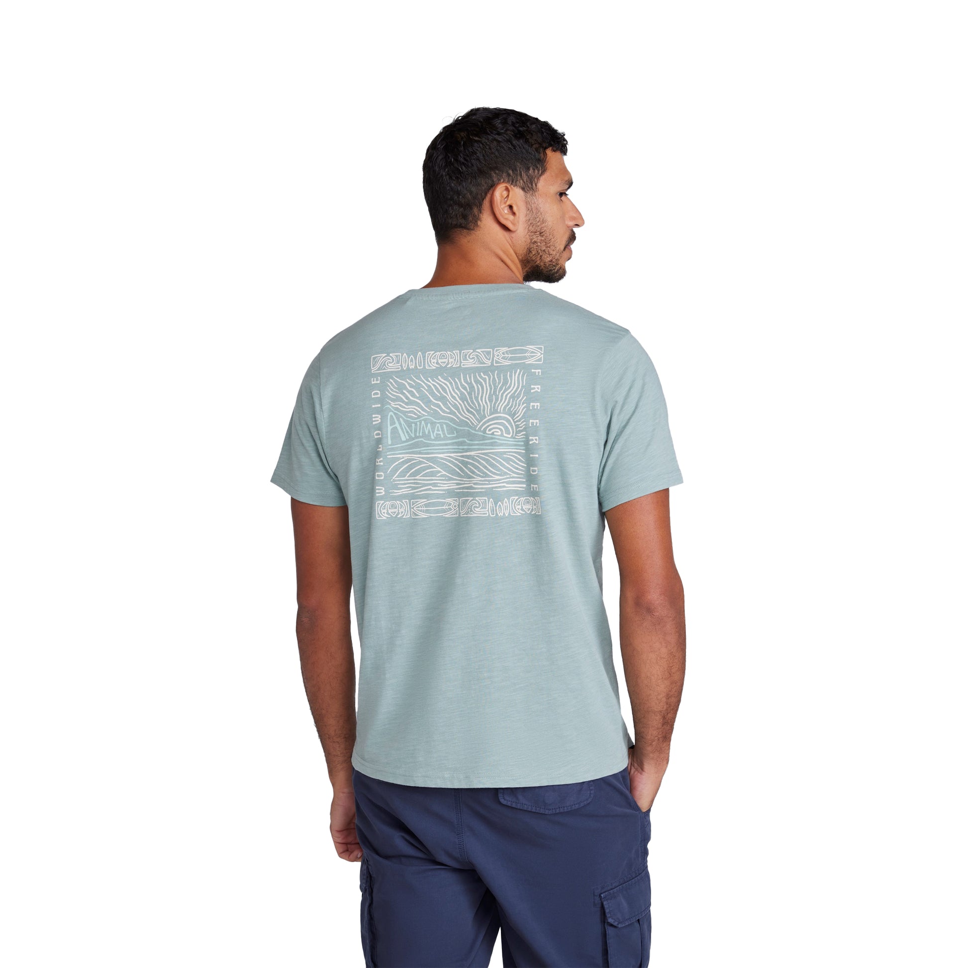Pale Green - Back - Animal Mens Jacob Back Print Organic T-Shirt
