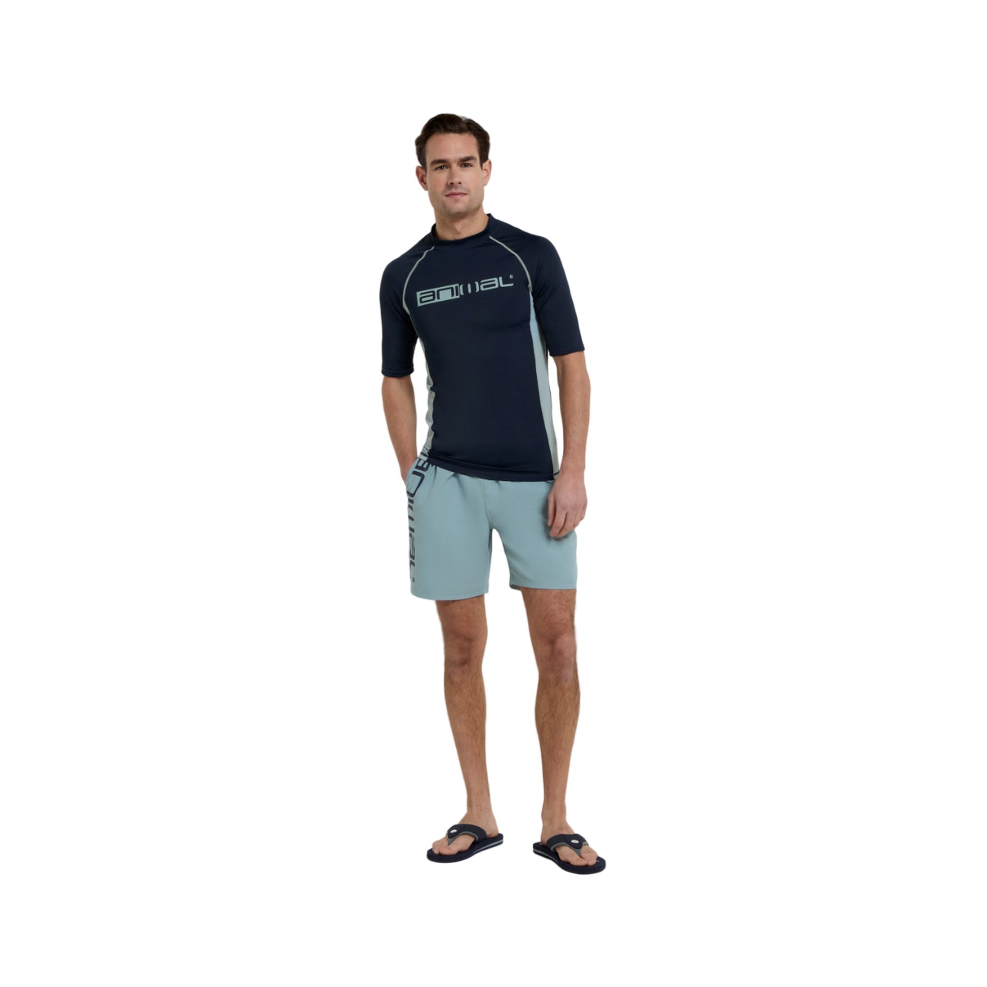 Navy - Pack Shot - Animal Mens Kai Graphic Print Recycled Rash Guard