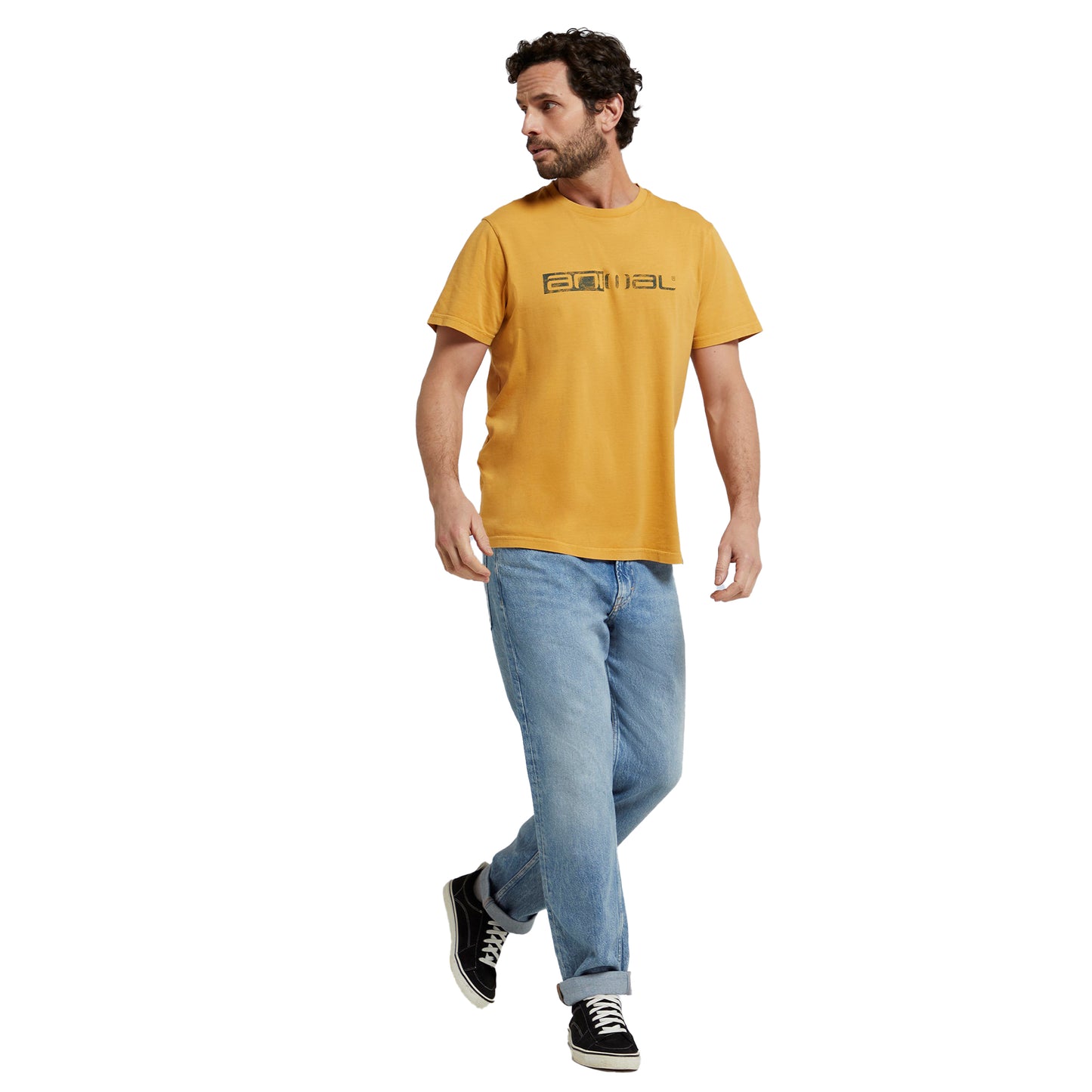 Yellow - Side - Animal Mens Jacob Back Print Organic Logo T-Shirt