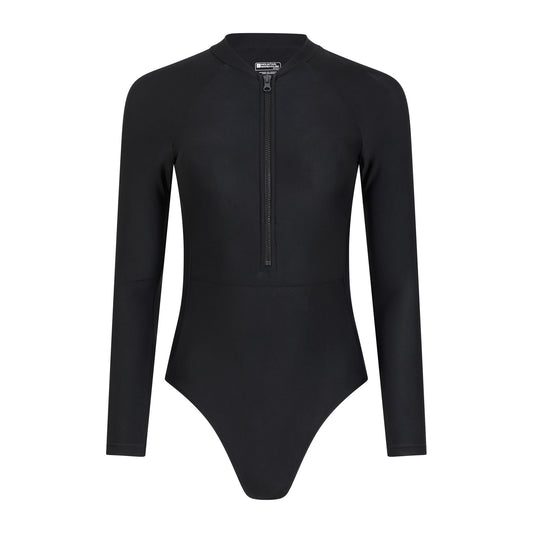 Jet Black - Front - Mountain Warehouse Womens-Ladies Surfer Long-Sleeved One Piece Swimsuit