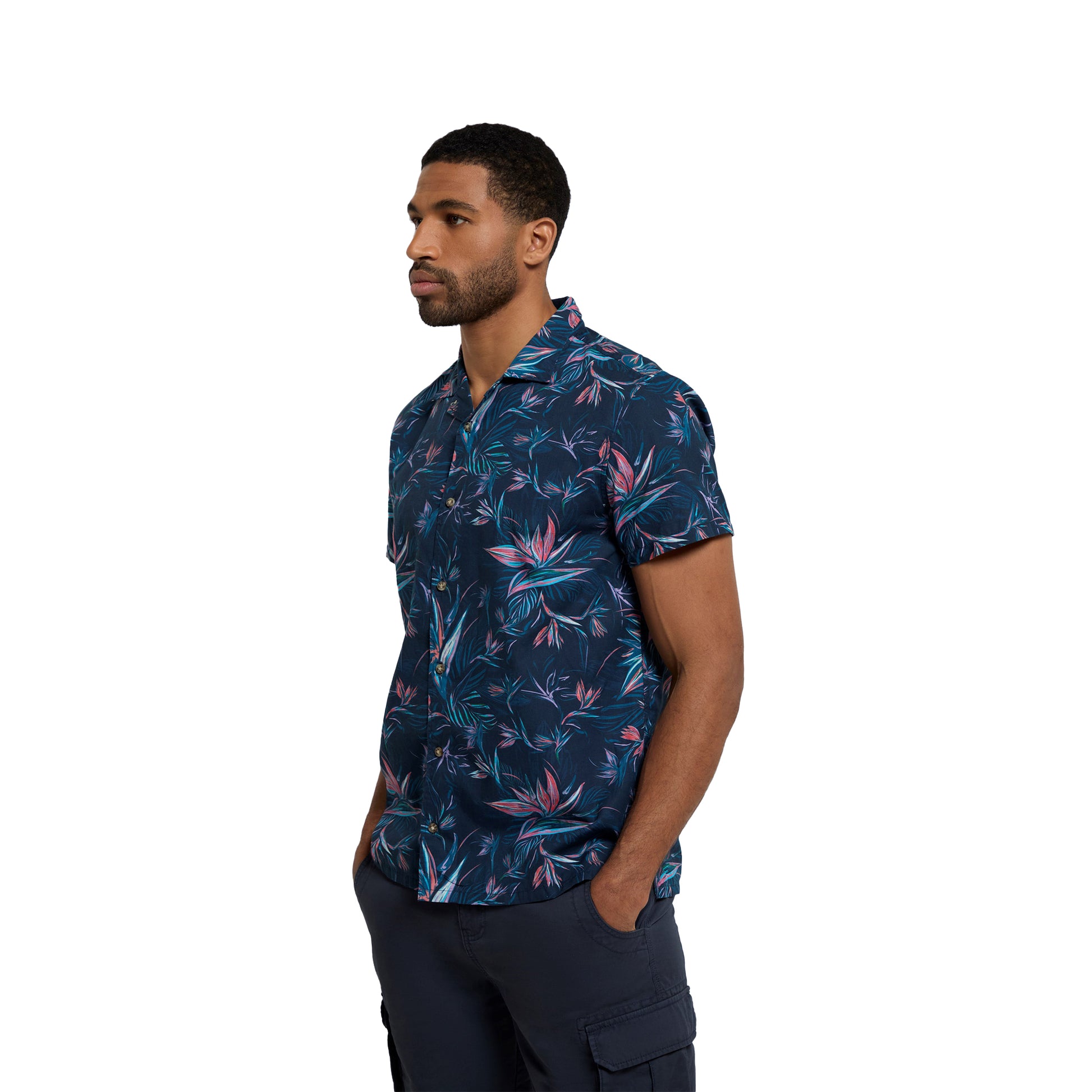 Pink - Side - Animal Mens Will Floral Organic Cotton Shirt