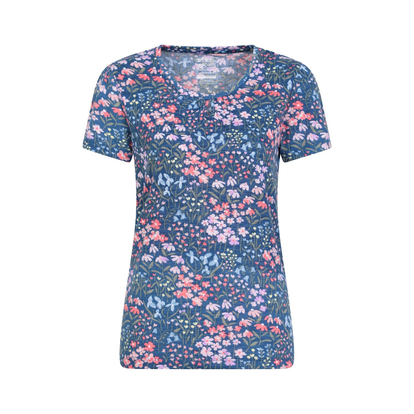 Navy - Front - Mountain Warehouse Womens-Ladies Devon Floral Keyhole T-Shirt