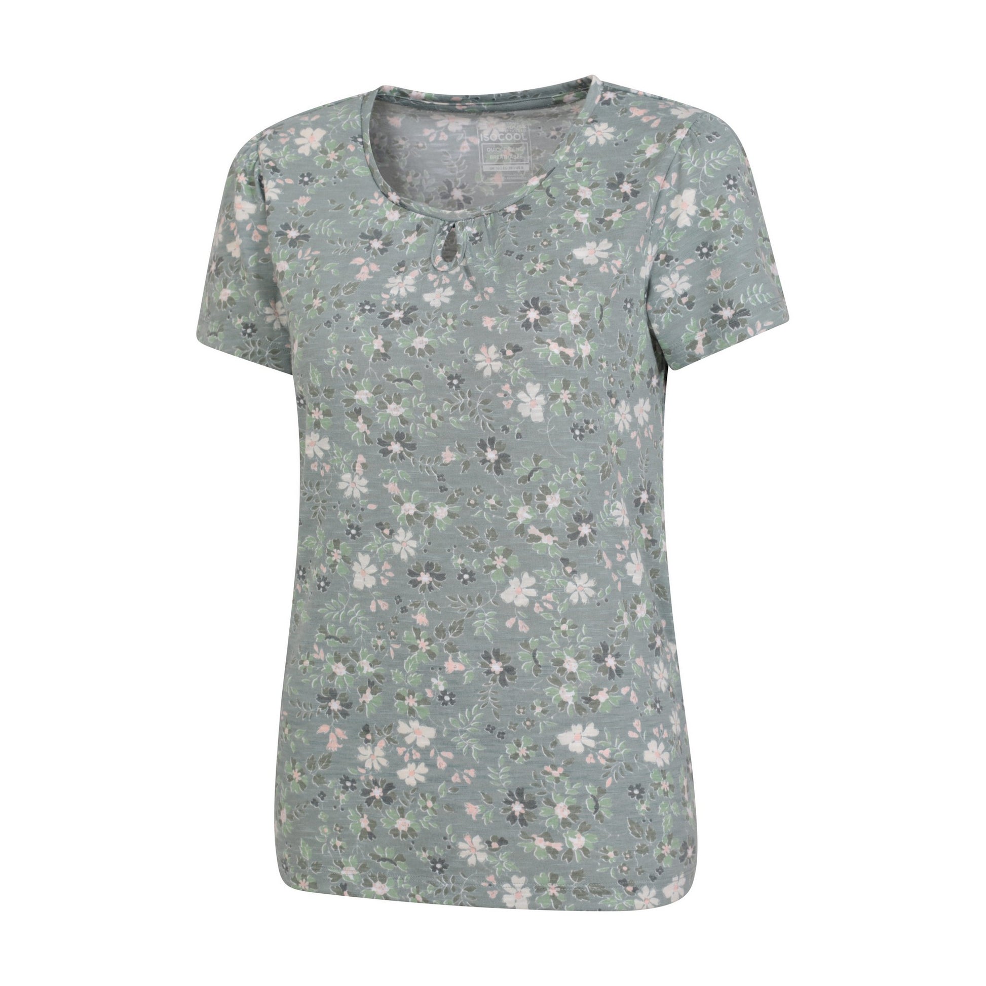 Pale Green - Side - Mountain Warehouse Womens-Ladies Devon Flowers Keyhole T-Shirt