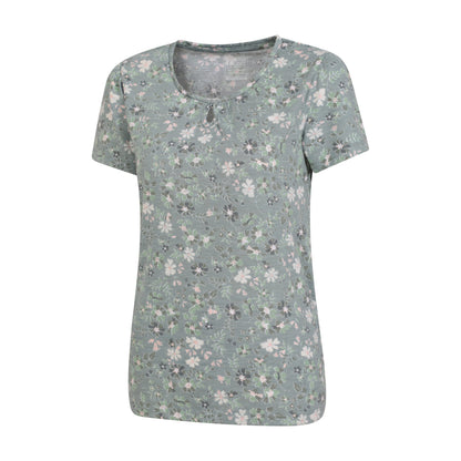 Pale Green - Side - Mountain Warehouse Womens-Ladies Devon Flowers Keyhole T-Shirt