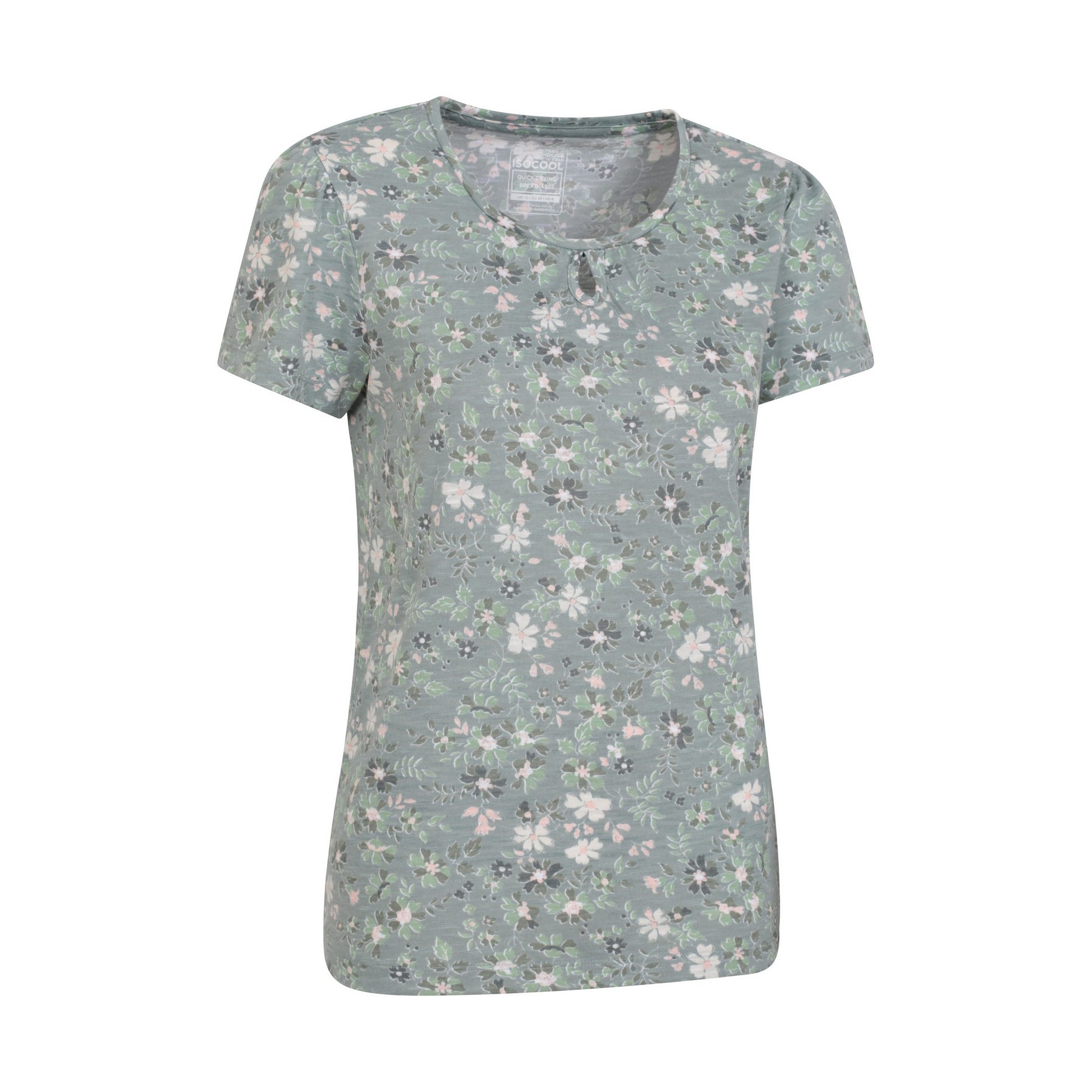 Pale Green - Lifestyle - Mountain Warehouse Womens-Ladies Devon Flowers Keyhole T-Shirt