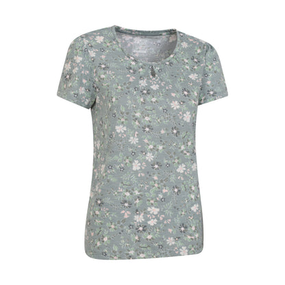 Pale Green - Lifestyle - Mountain Warehouse Womens-Ladies Devon Flowers Keyhole T-Shirt
