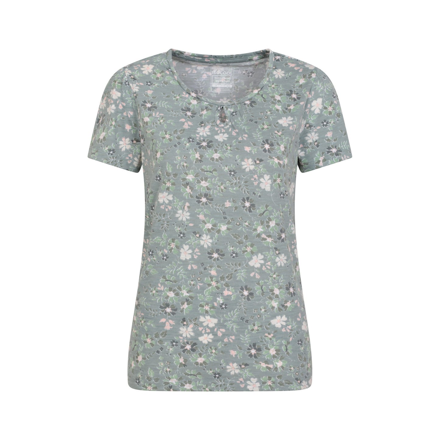 Pale Green - Front - Mountain Warehouse Womens-Ladies Devon Flowers Keyhole T-Shirt