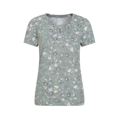 Pale Green - Front - Mountain Warehouse Womens-Ladies Devon Flowers Keyhole T-Shirt