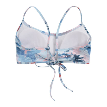 Blue-White - Back - Animal Womens-Ladies Palm Tree Tie Back Bikini Top