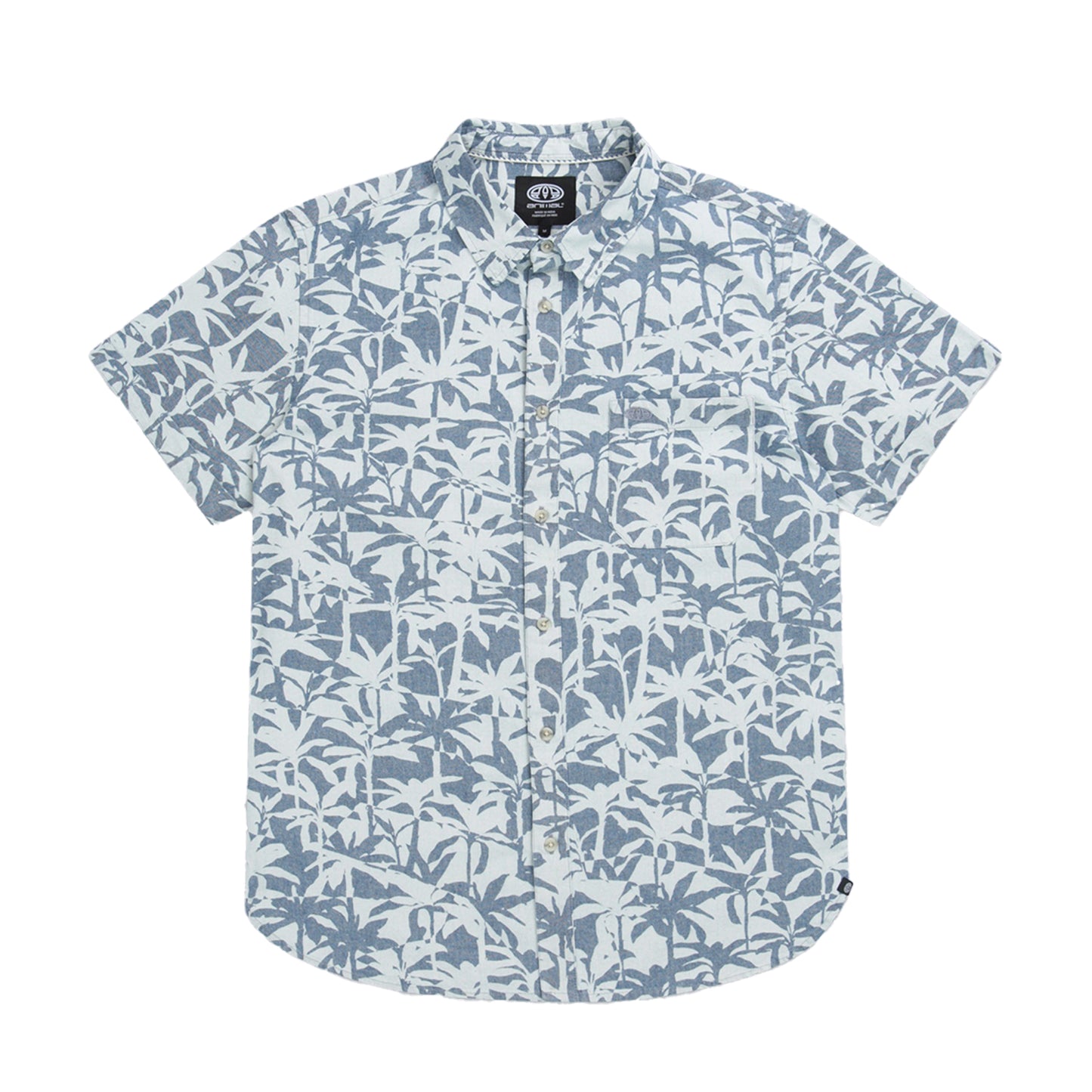 Pale Blue - Front - Animal Mens Jamie Hibiscus Organic Cotton Shirt