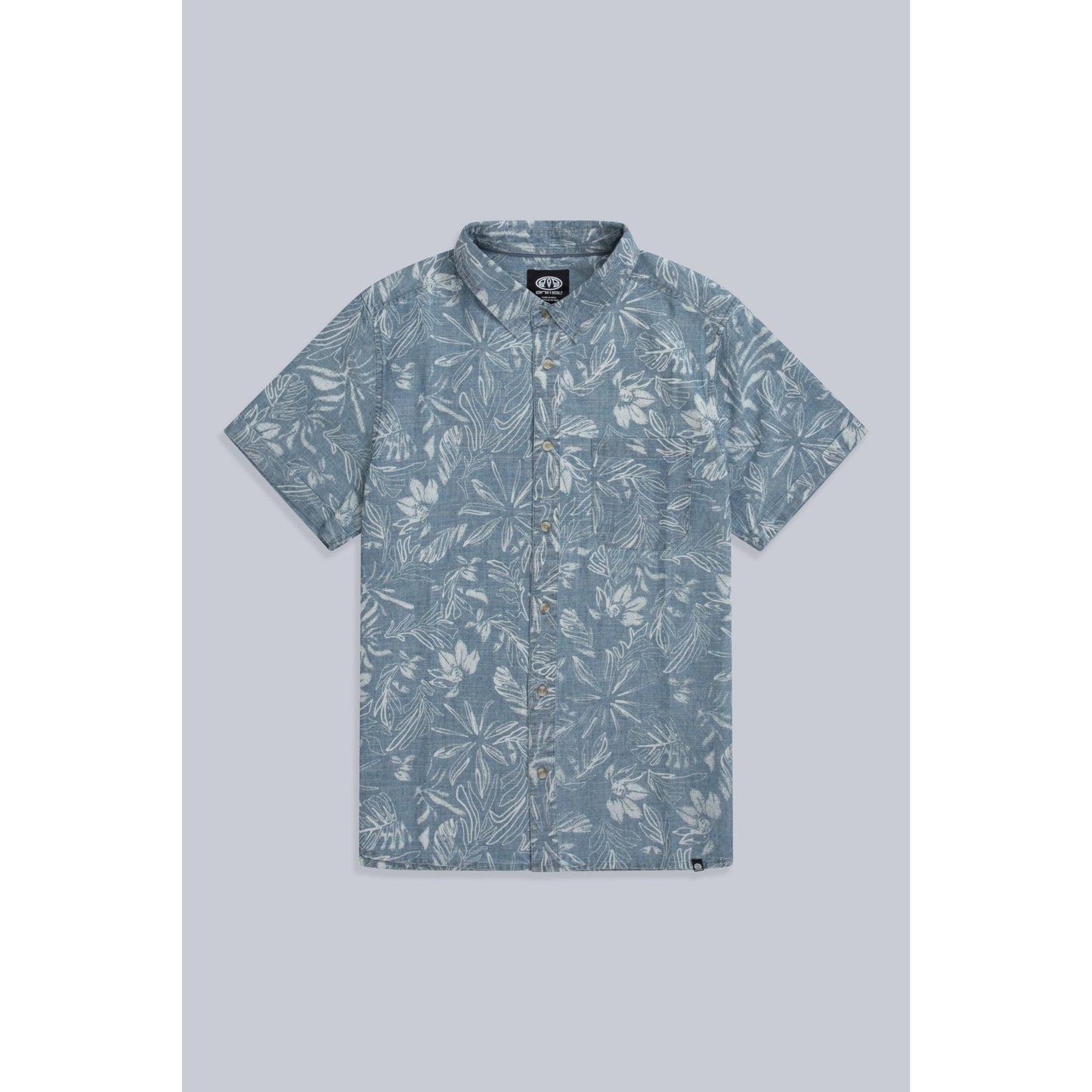 Dark Blue - Front - Animal Mens Jamie Hibiscus Organic Cotton Shirt