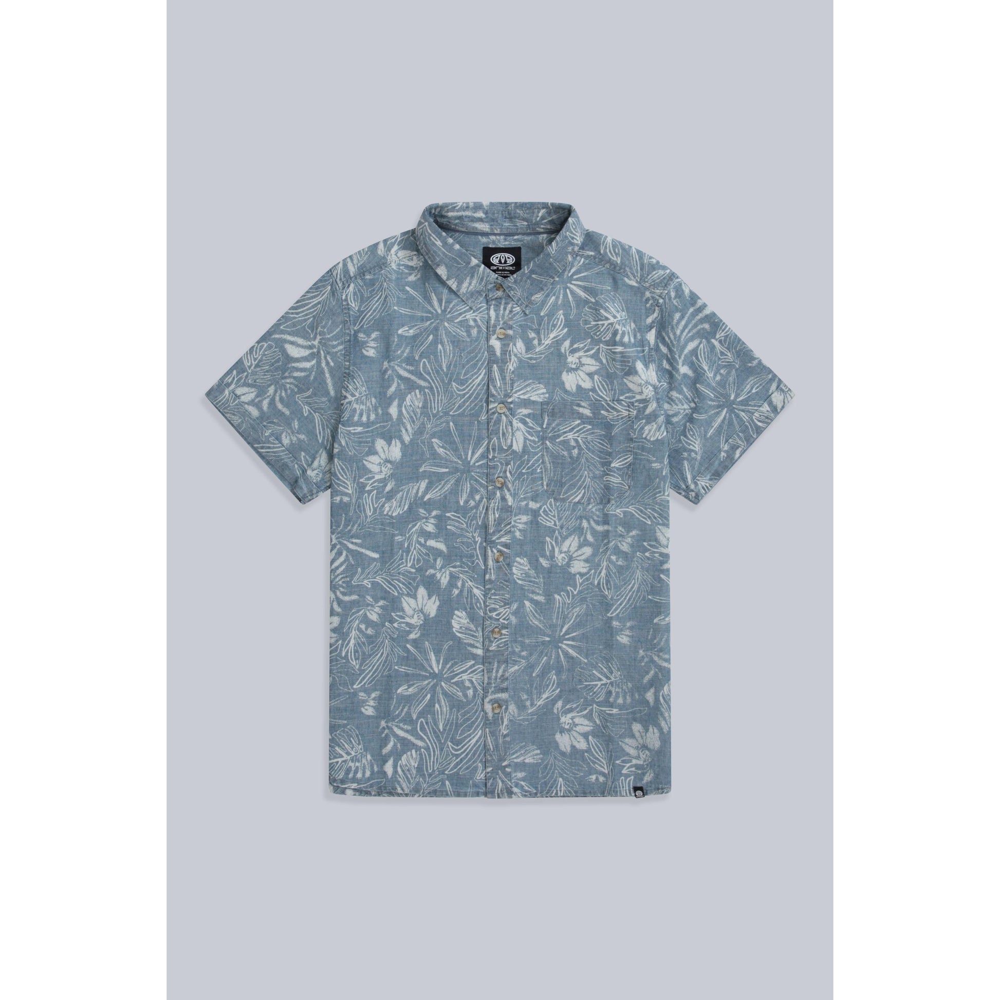 Dark Blue - Front - Animal Mens Jamie Hibiscus Organic Cotton Shirt