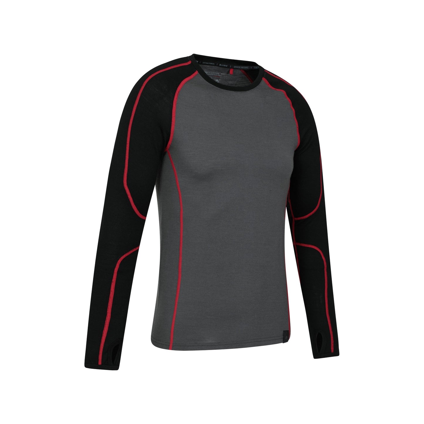 Black - Back - Mountain Warehouse Mens Asgard Merino Wool Round Neck Base Layer Top