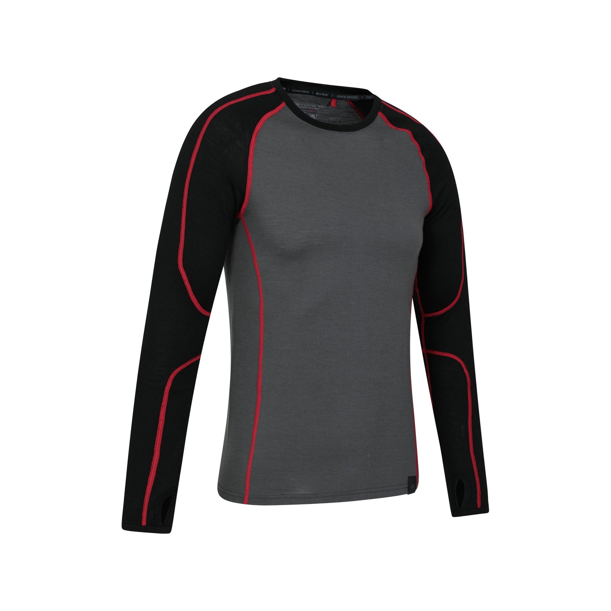 Black - Back - Mountain Warehouse Mens Asgard Merino Wool Round Neck Base Layer Top