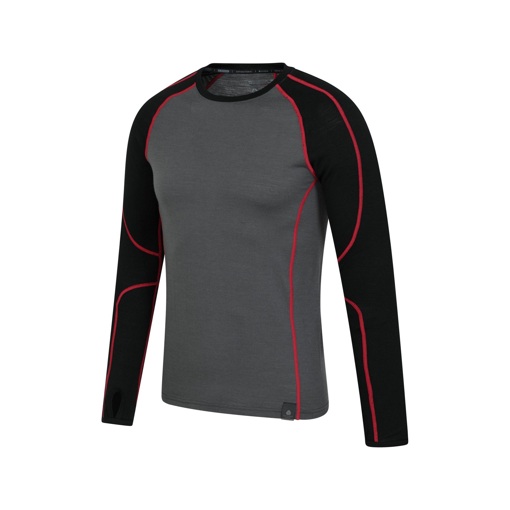 Black - Side - Mountain Warehouse Mens Asgard Merino Wool Round Neck Base Layer Top